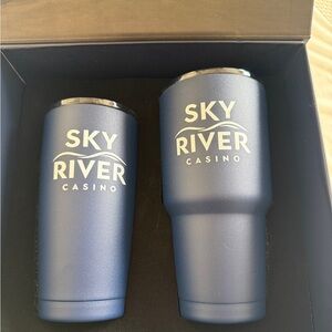 Sky River Casino Blue Tumblers Boxed Set New in Box Stainless Steel